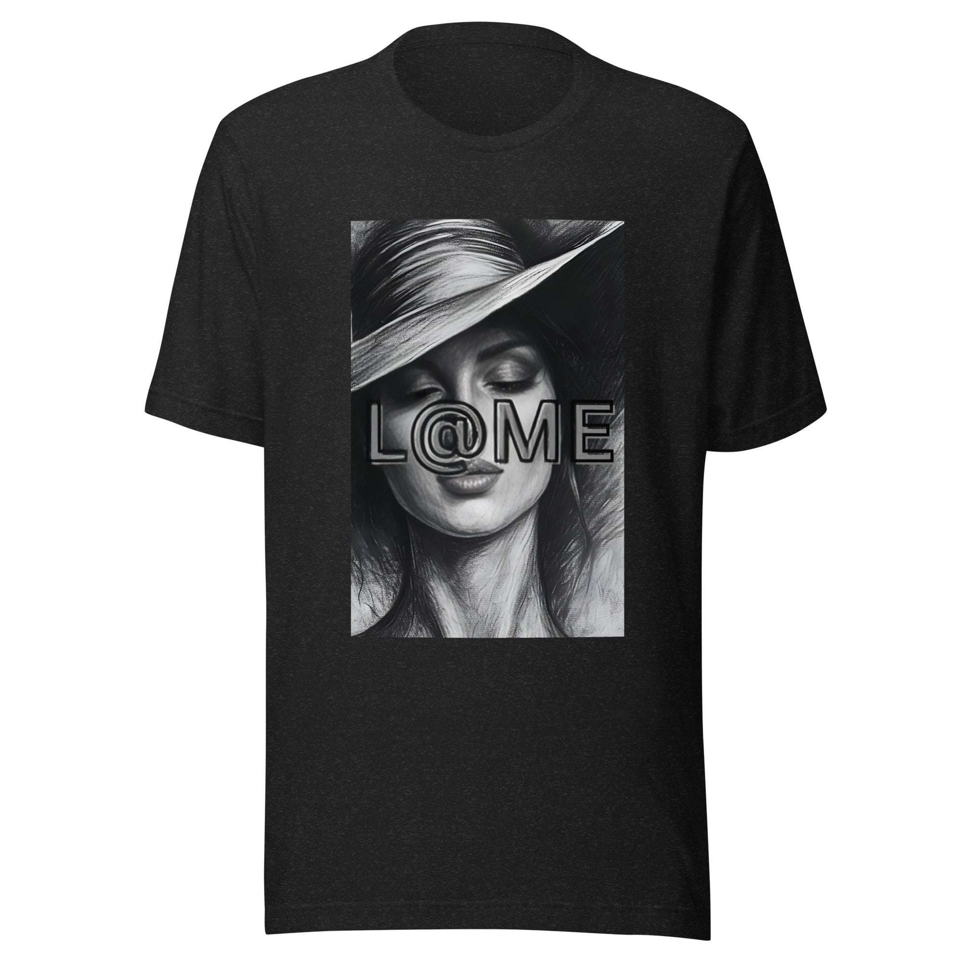 Black t-shirt featuring a monochrome portrait and the L@ME logo on the front.