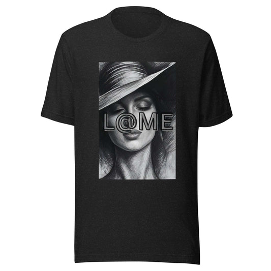 Black t-shirt featuring a monochrome portrait and the L@ME logo on the front.