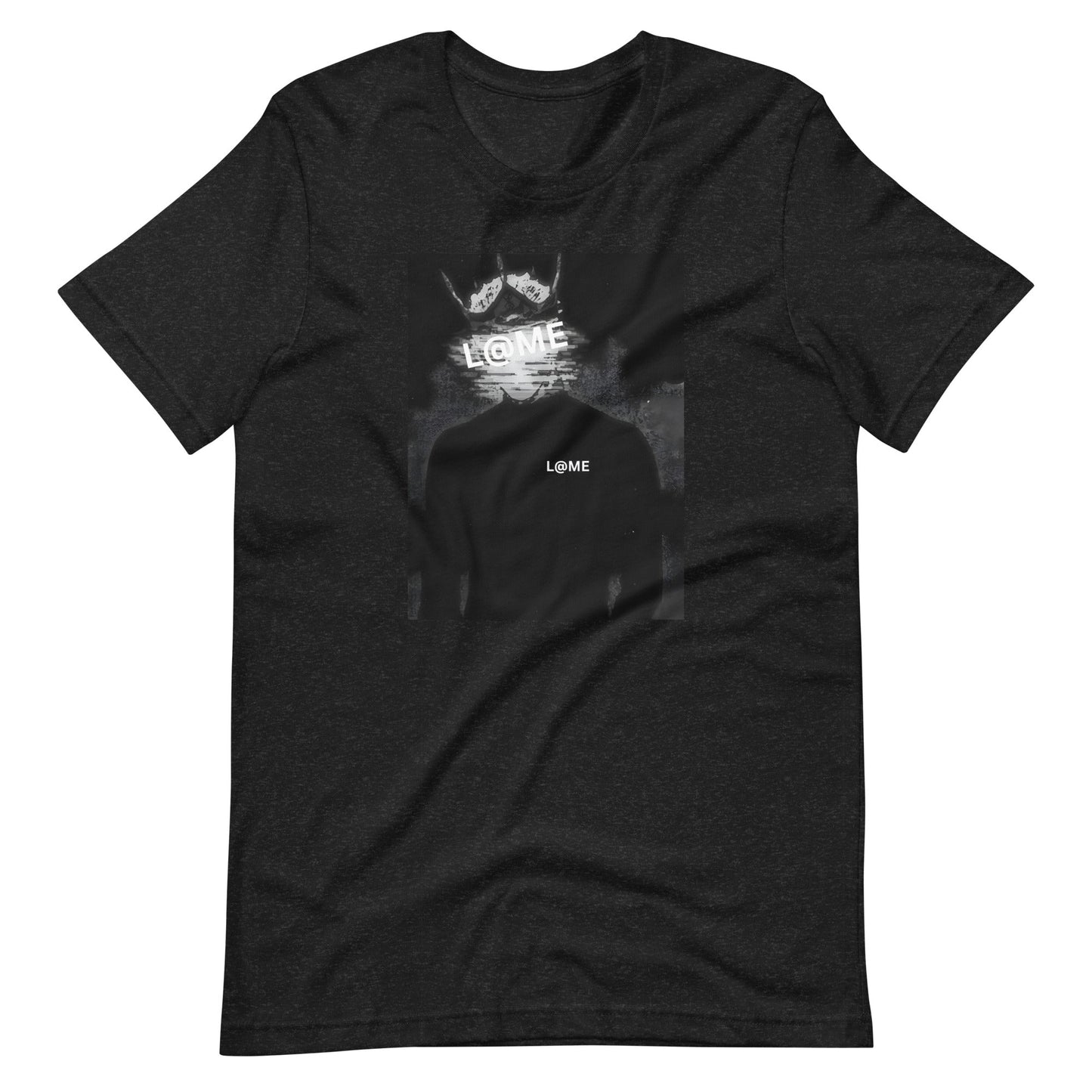 Black tee featuring a glitch-inspired design with abstract patterns and a relaxed fit.