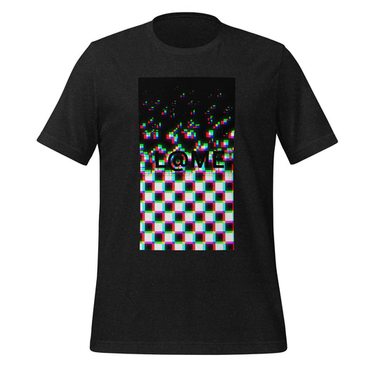 L@ME Static Reality Tee with a warped grid glitch design on a cotton fabric background
