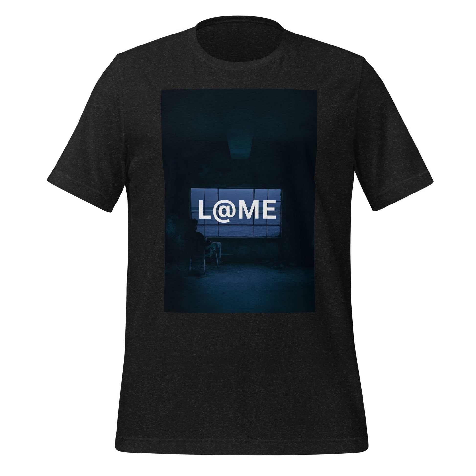 Black L@ME Midnight Silence tee with blue neon graphic and short sleeves