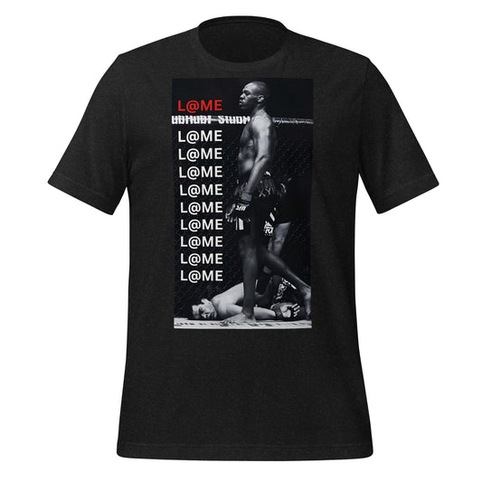 Black graphic tee featuring a bold monochrome print and the L@ME logo.