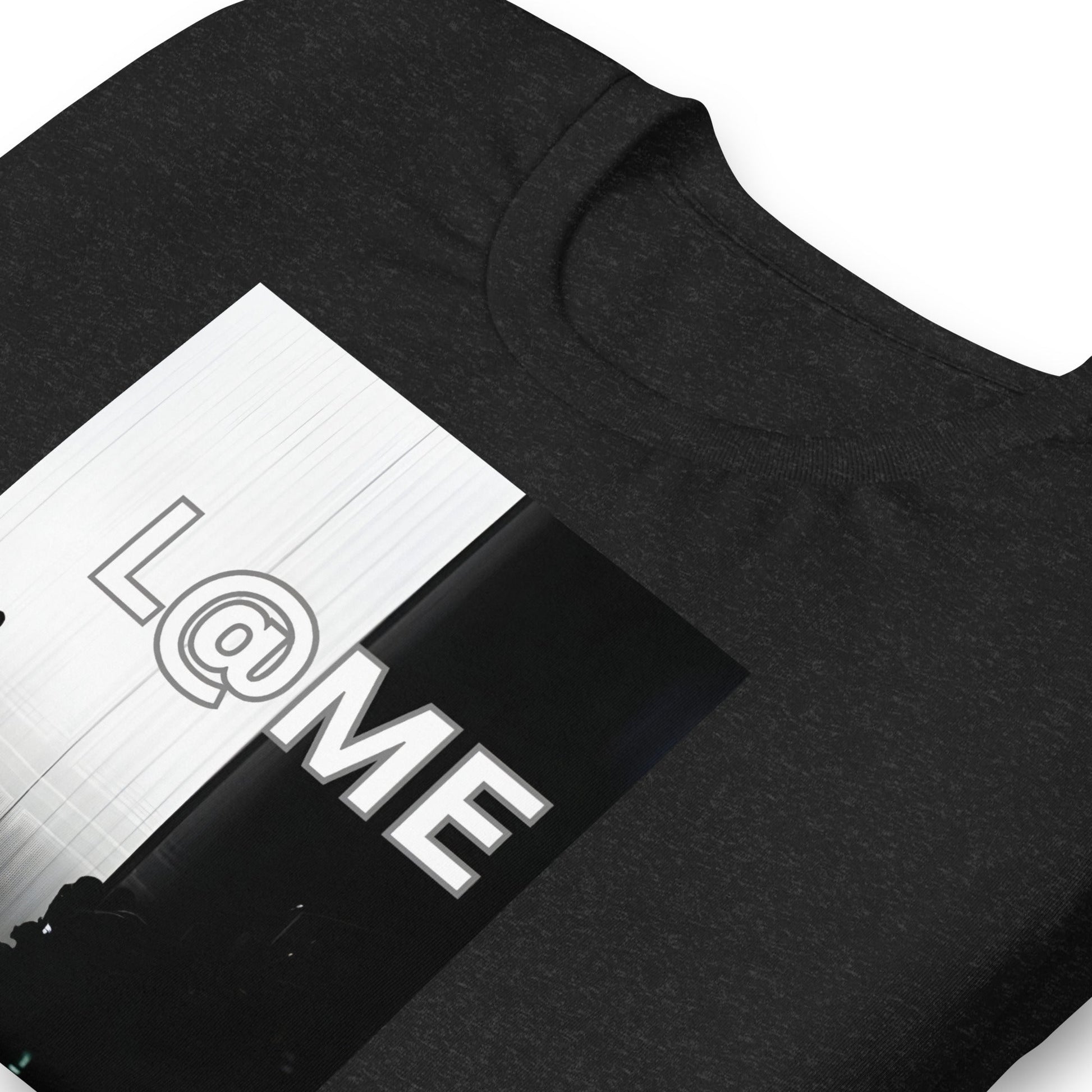 Unisex T-shirt featuring a high-fashion runway figure in monochrome on soft cotton fabric.