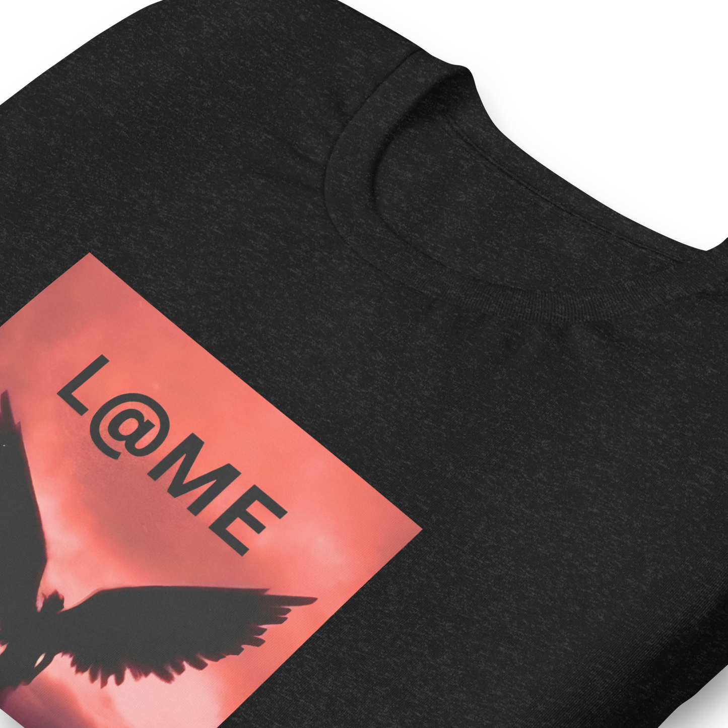 Unisex t-shirt featuring a fiery dusk sky and angel wings behind the L@ME logo.