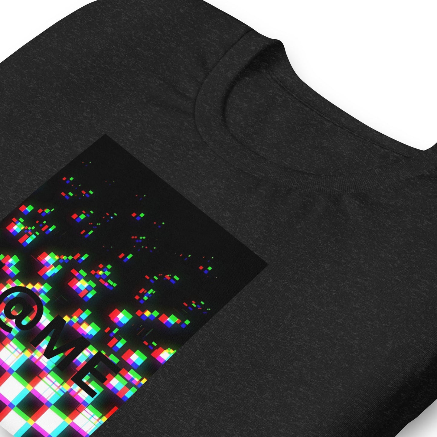 Black L@ME Static Reality tee with warped grid and static glitch design on front