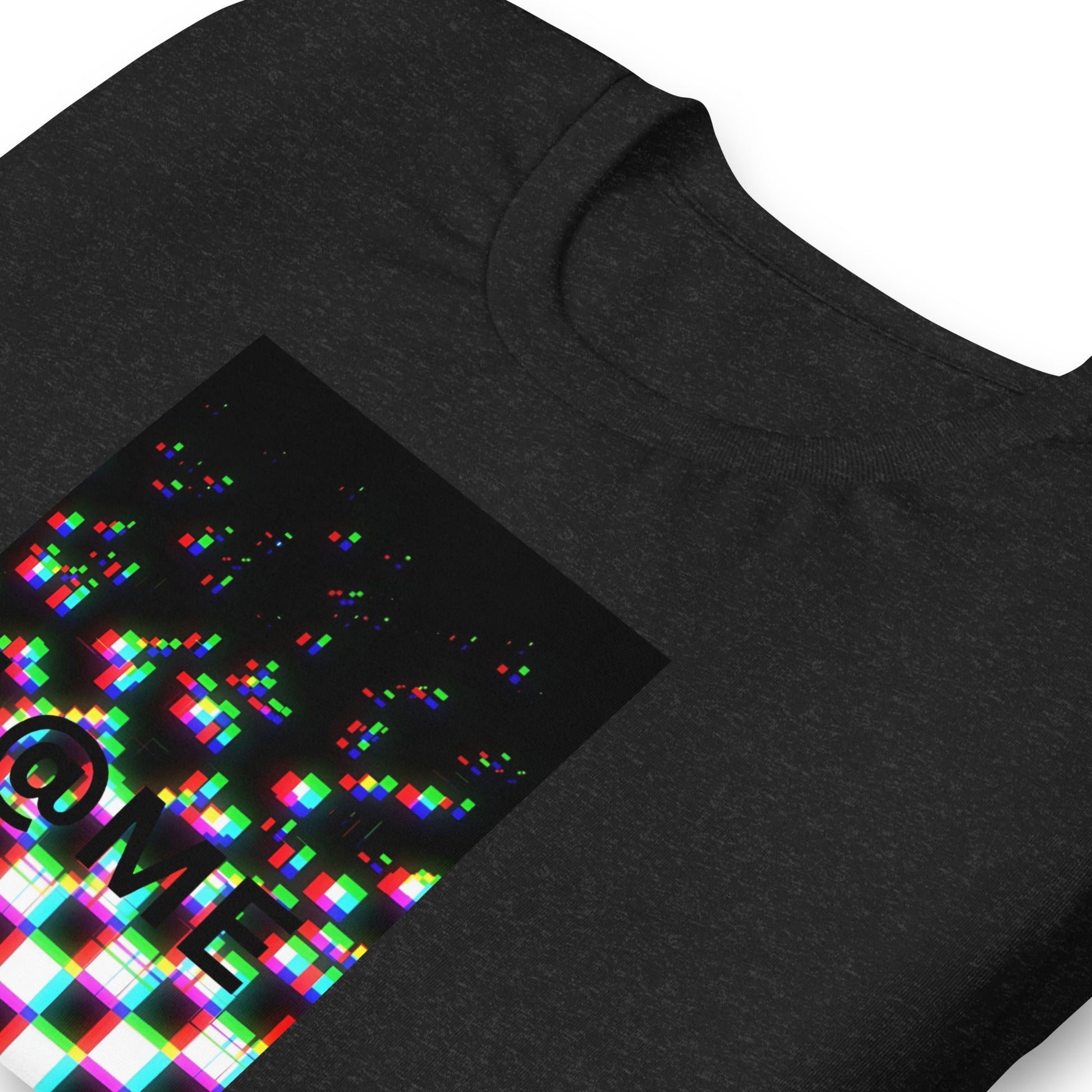 Black L@ME Static Reality tee with warped grid and static glitch design on front