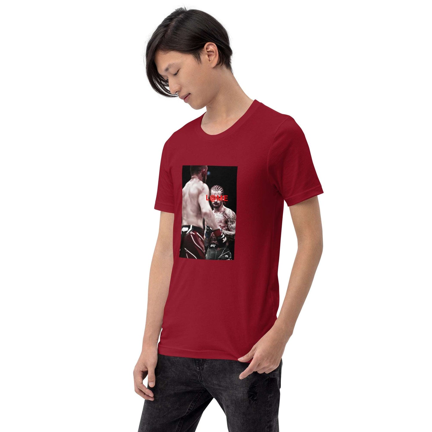 Red L@ME Impact Zone graphic tee with bold print and short sleeves in cotton fabric