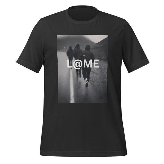 A grayscale graphic tee featuring a street shot and the L@ME logo.