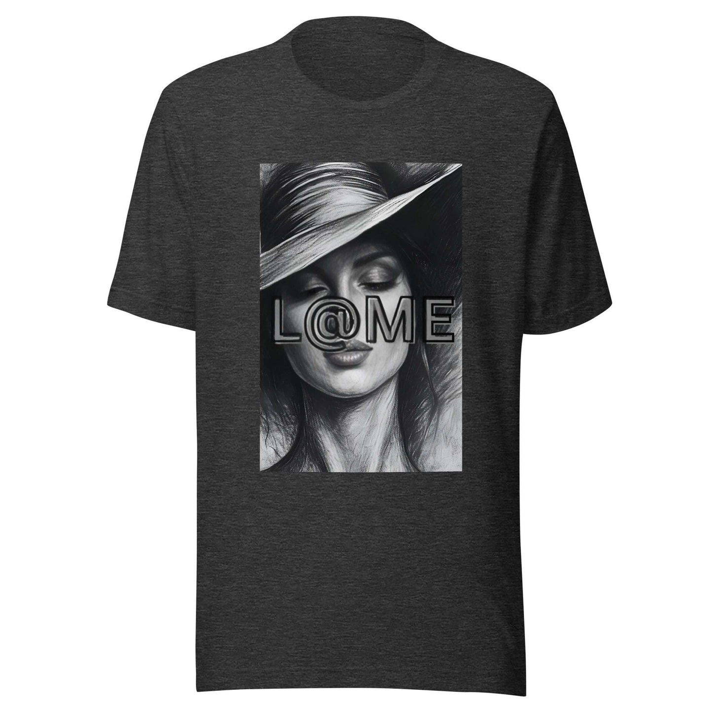 Black L@ME Noir Muse T-shirt with monochrome portrait and L@ME logo on front