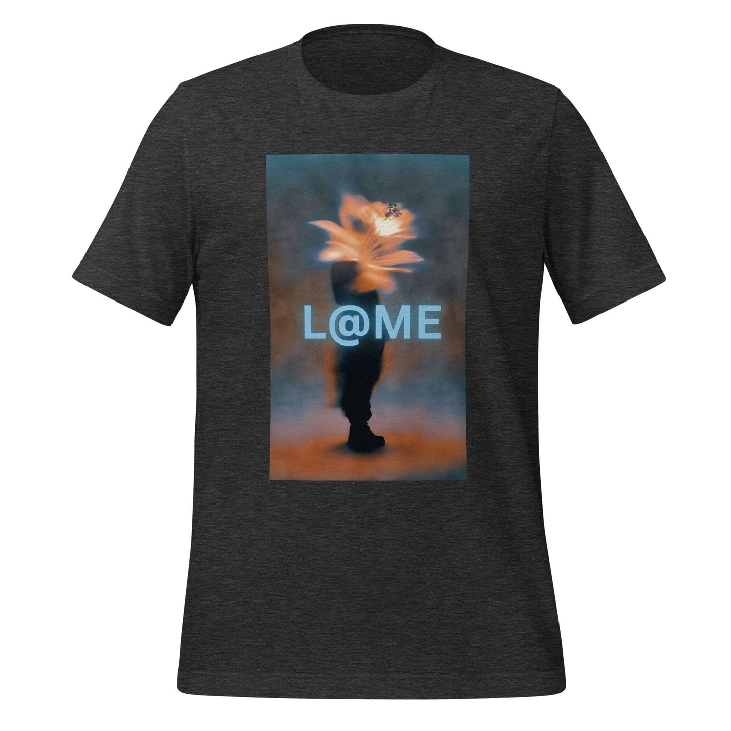 Heather gray L@ME Bloom Within tee with minimalist floral silhouette design on front
