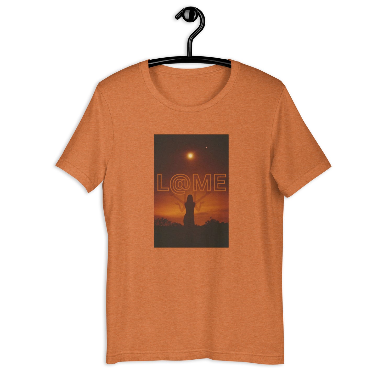 Unisex t-shirt featuring a serene figure wading towards a luminous doorway over tranquil waters.