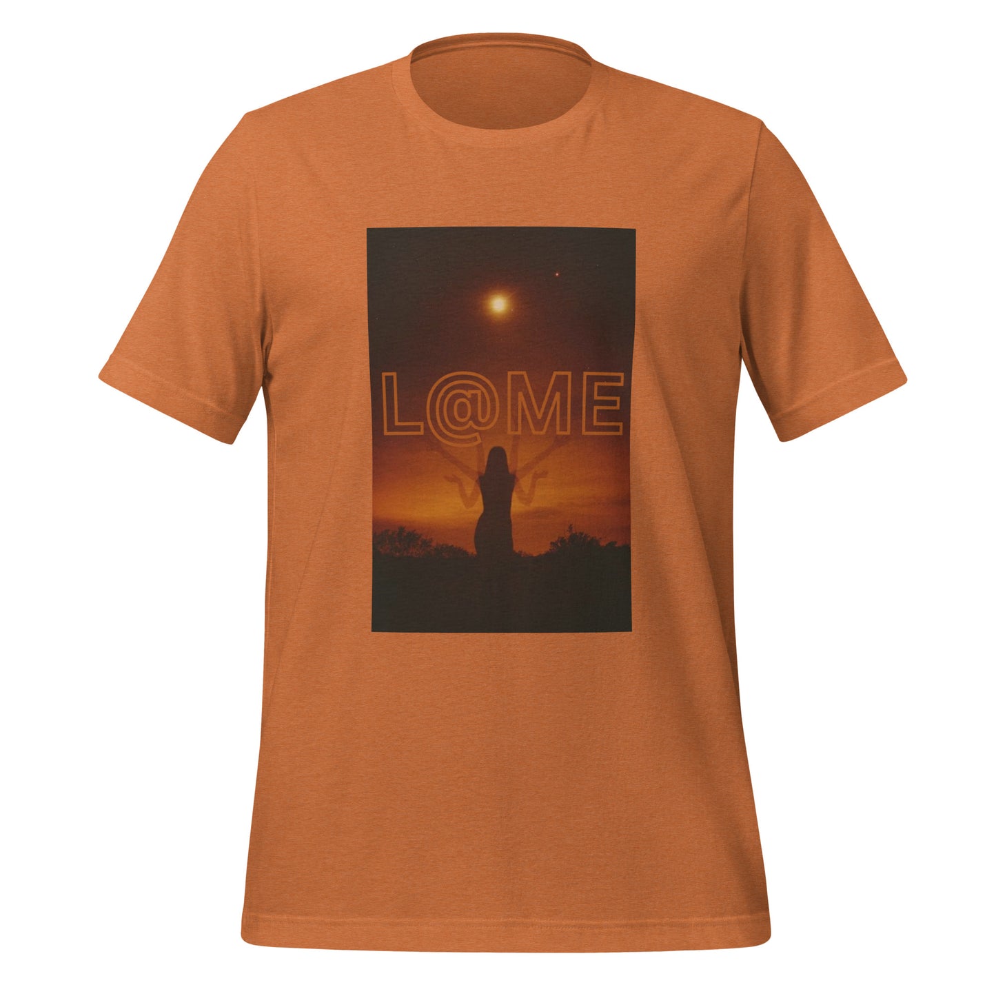 Unisex T-shirt with a serene figure walking toward a glowing doorway over calm waters design