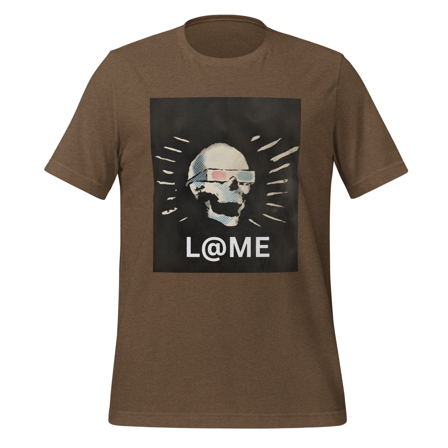 Black streetwear tee with stylized skull, lightburst accents, and tinted shades design