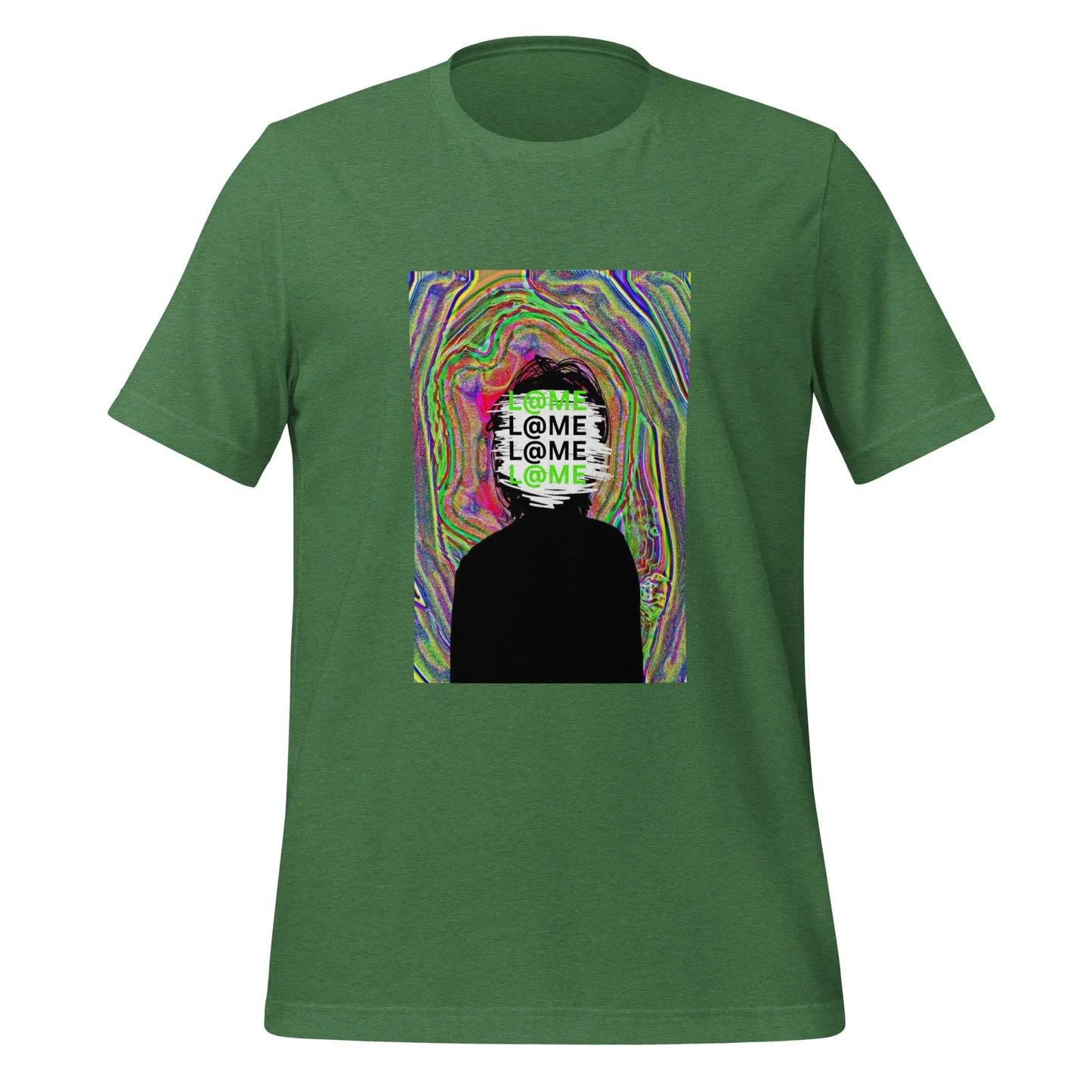 Unisex t-shirt featuring a black silhouette against vibrant swirling neon patterns.