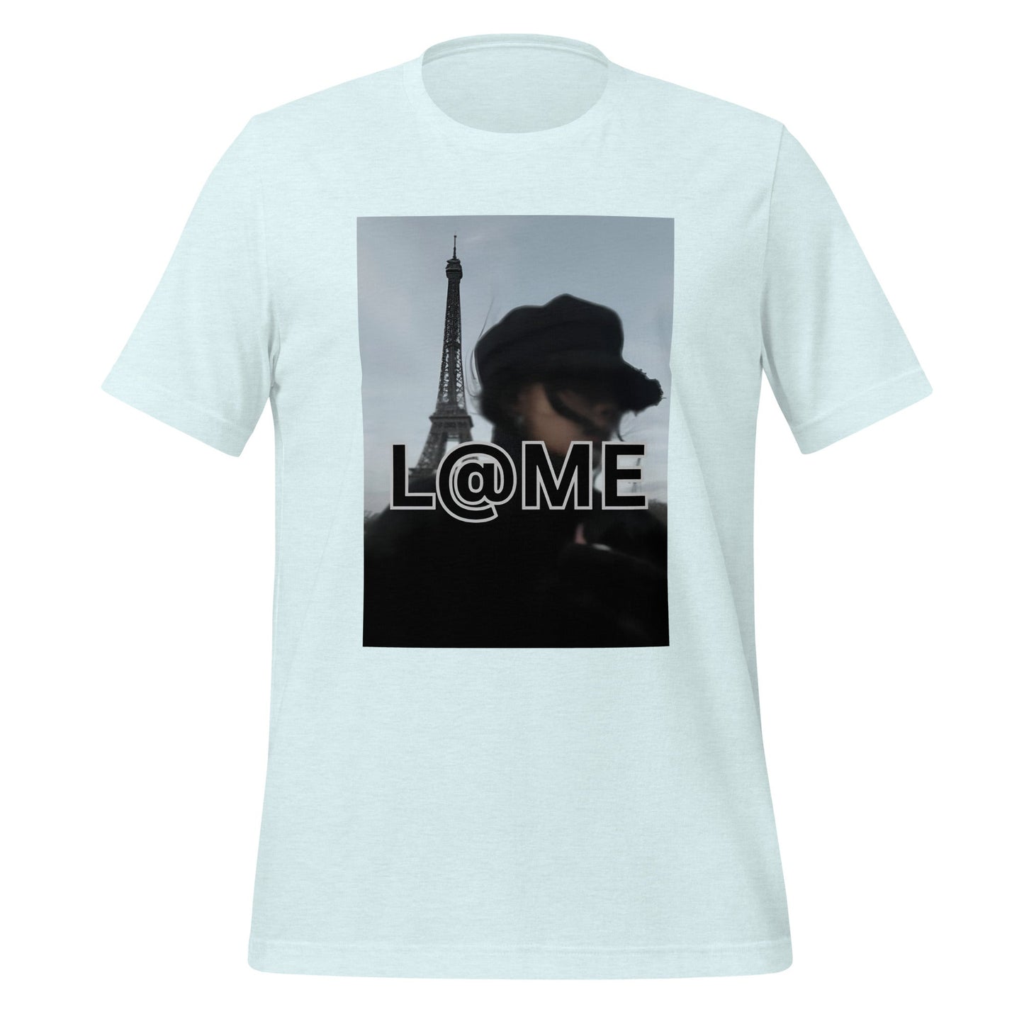 White L@ME Paris T-shirt featuring the Eiffel Tower and bold logo on soft cotton fabric.