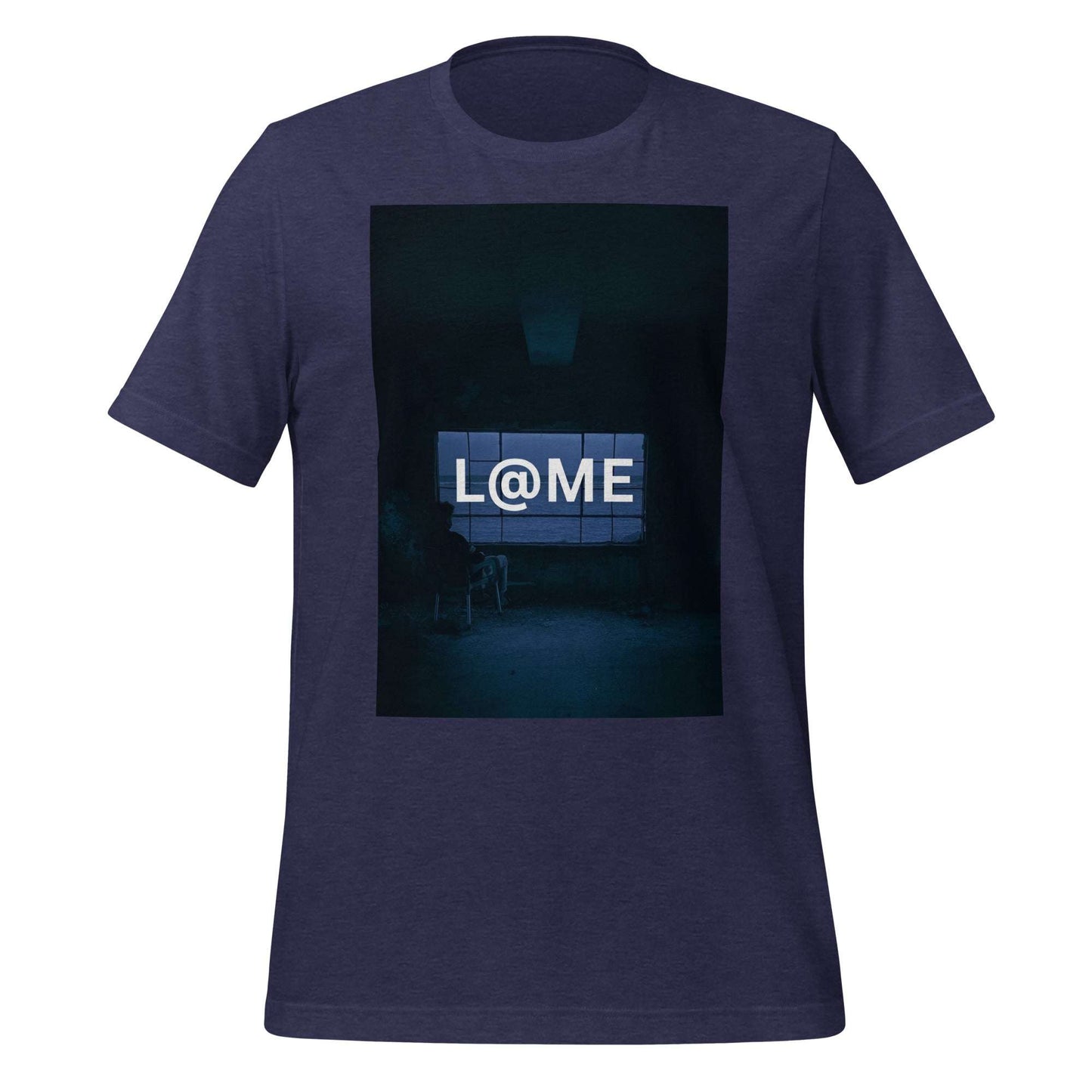 Black tee with "Midnight Silence" graphic and blue neon accents on a minimalist design.