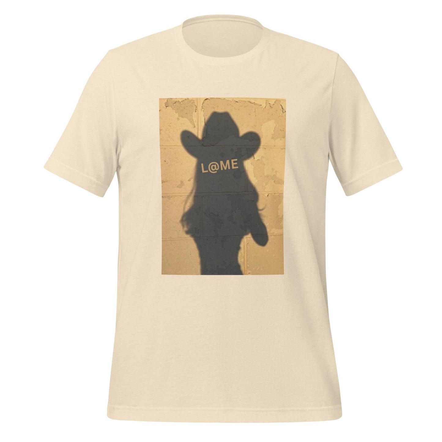 Unisex t-shirt featuring a cowboy hat silhouette on a rustic background.