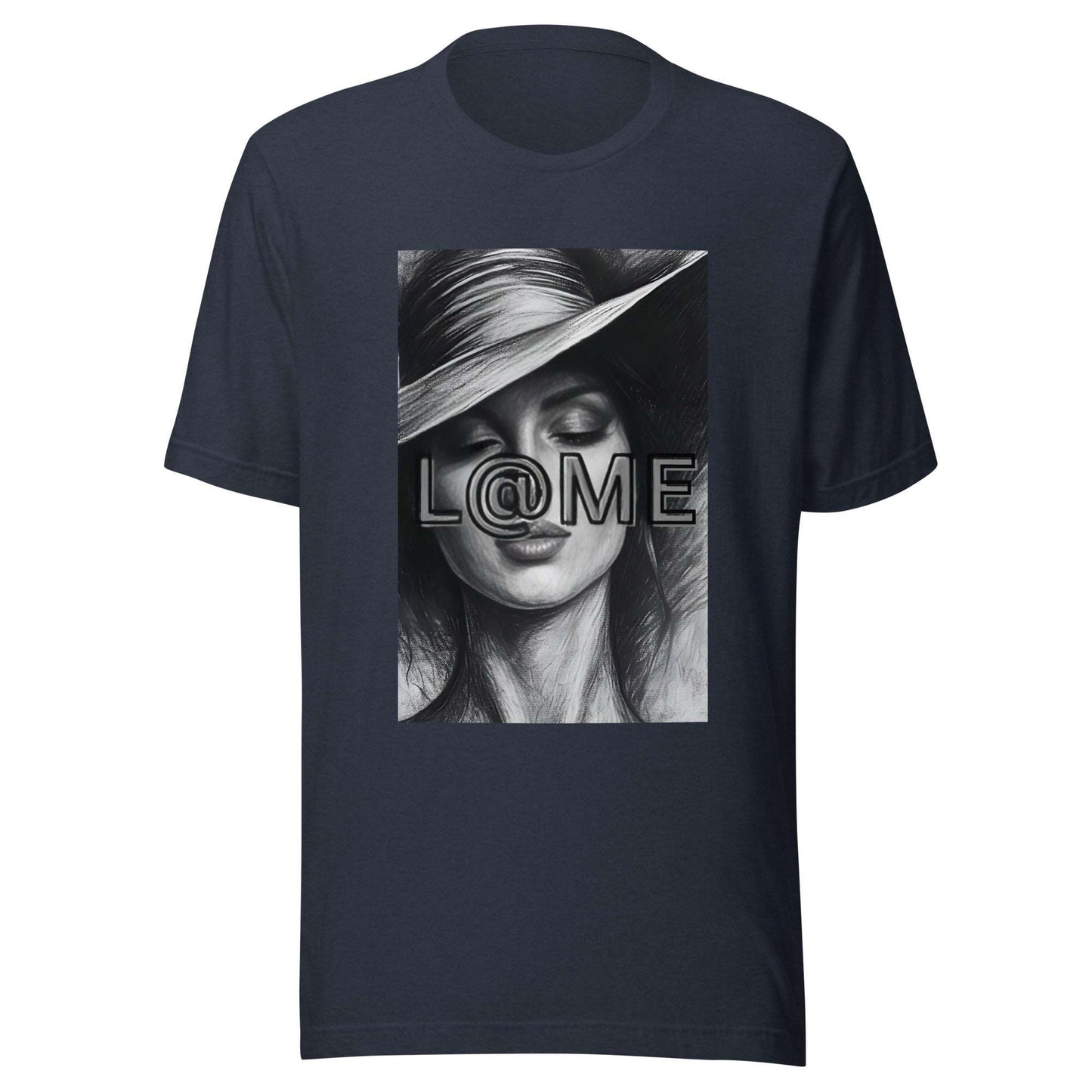 Black t-shirt featuring a monochrome portrait and the L@ME logo on the front.