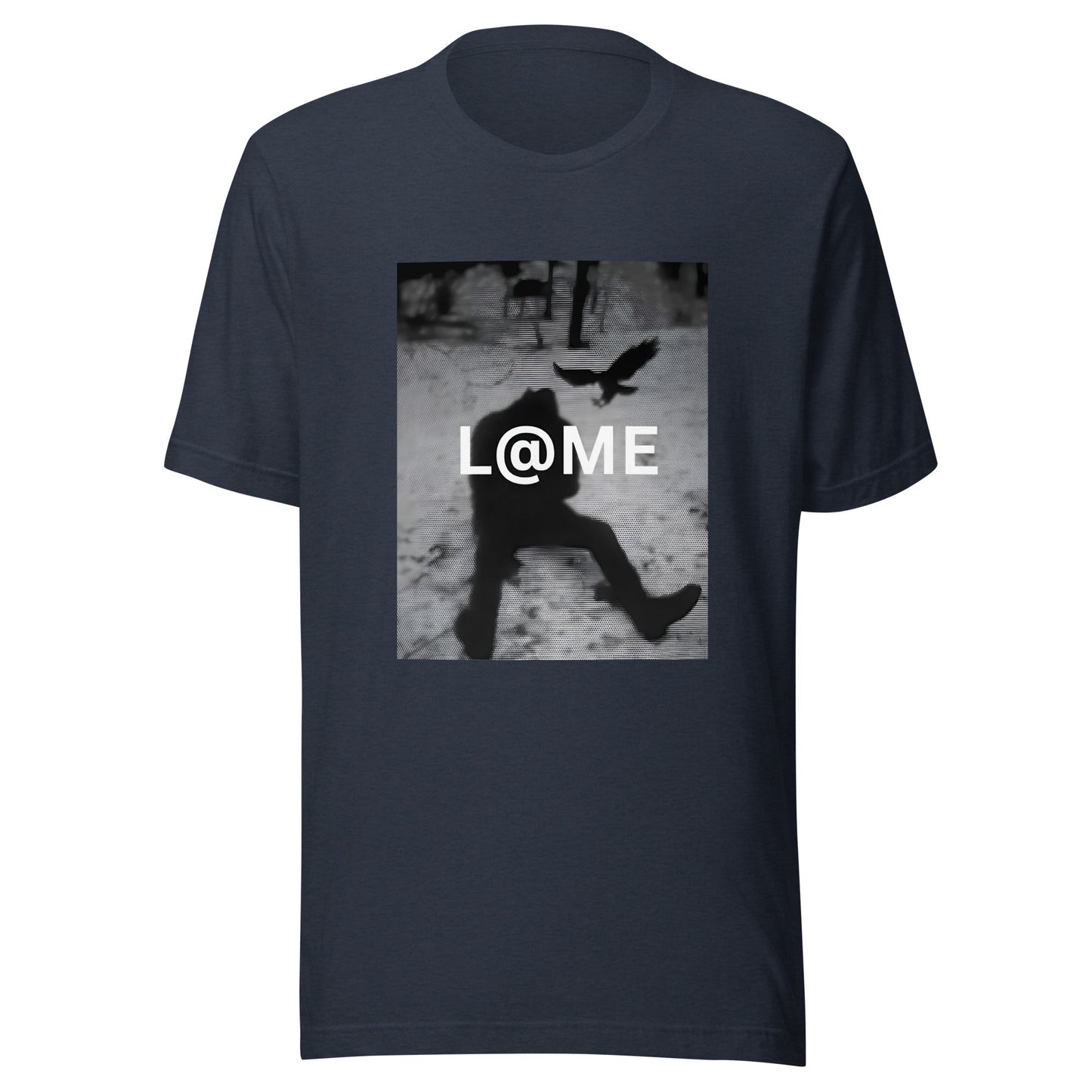 The L@ME “Motion” Tee features a bold monochrome design of a silhouette in mid-step.