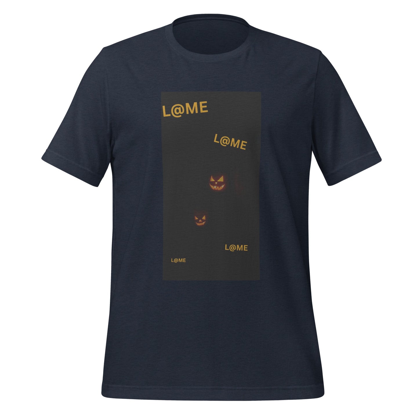 Black Halloween tee with subtle orange pumpkin faces and streetwear style design