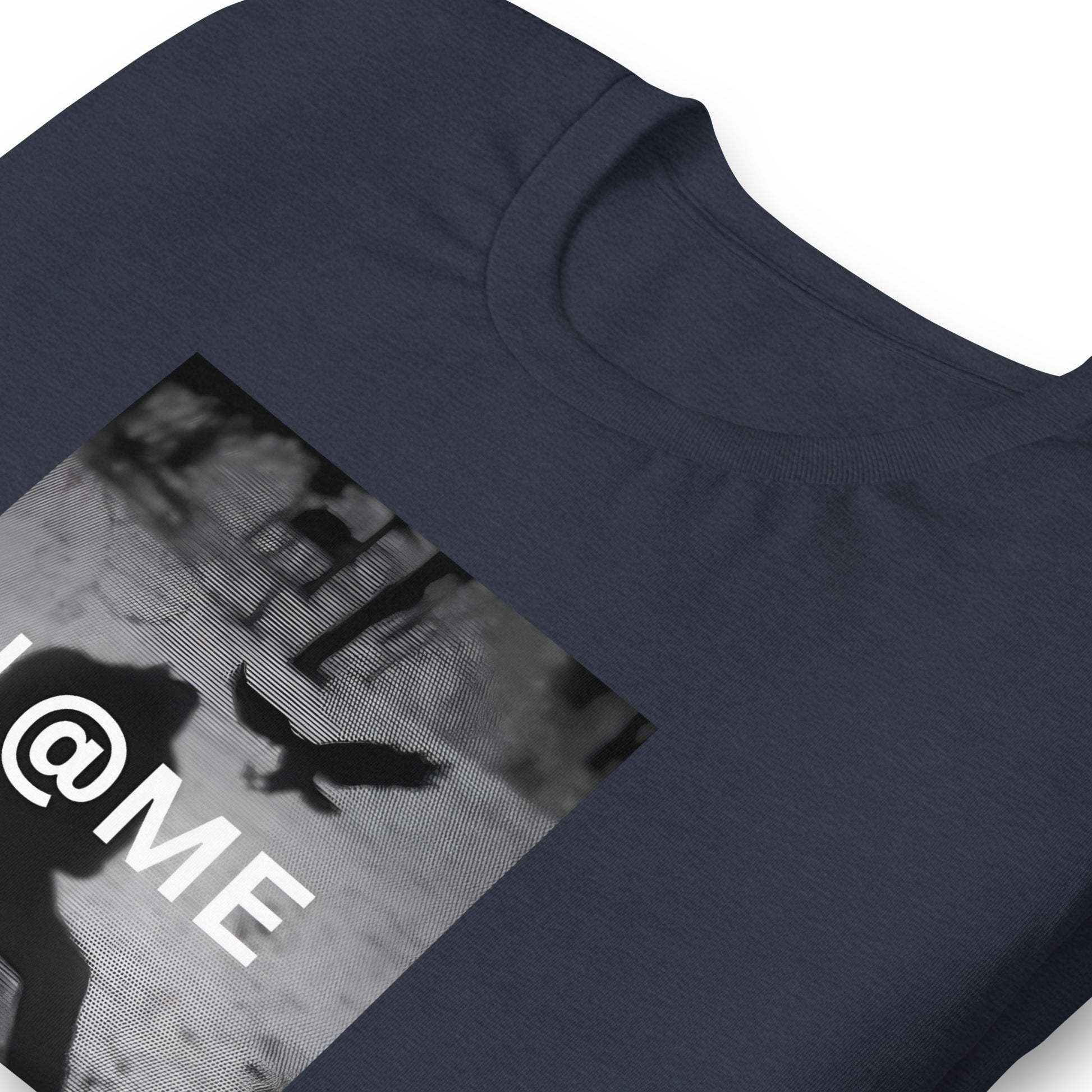 Black and white tee featuring a silhouette in motion, made from 100% combed cotton.