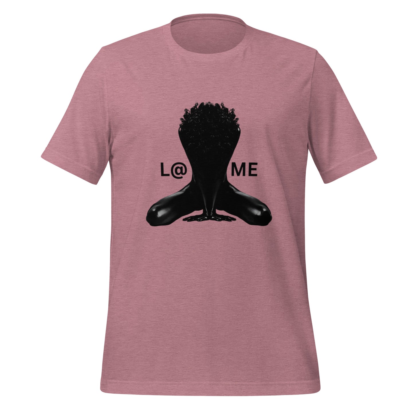 Black L@ME tee with bold fallen wings graphic on front and crew neckline