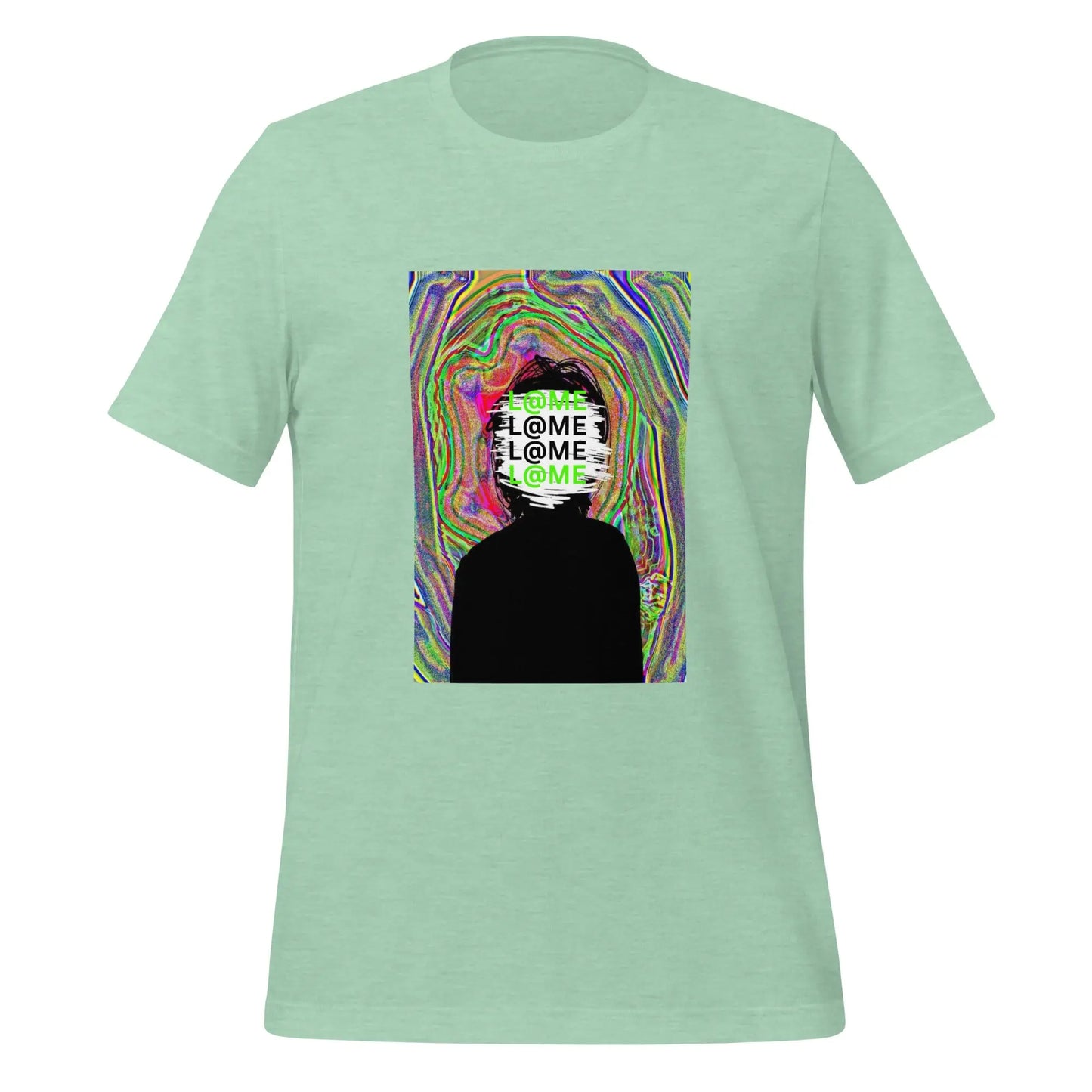 Unisex T-shirt with black silhouette and swirling neon psychedelic patterns on front