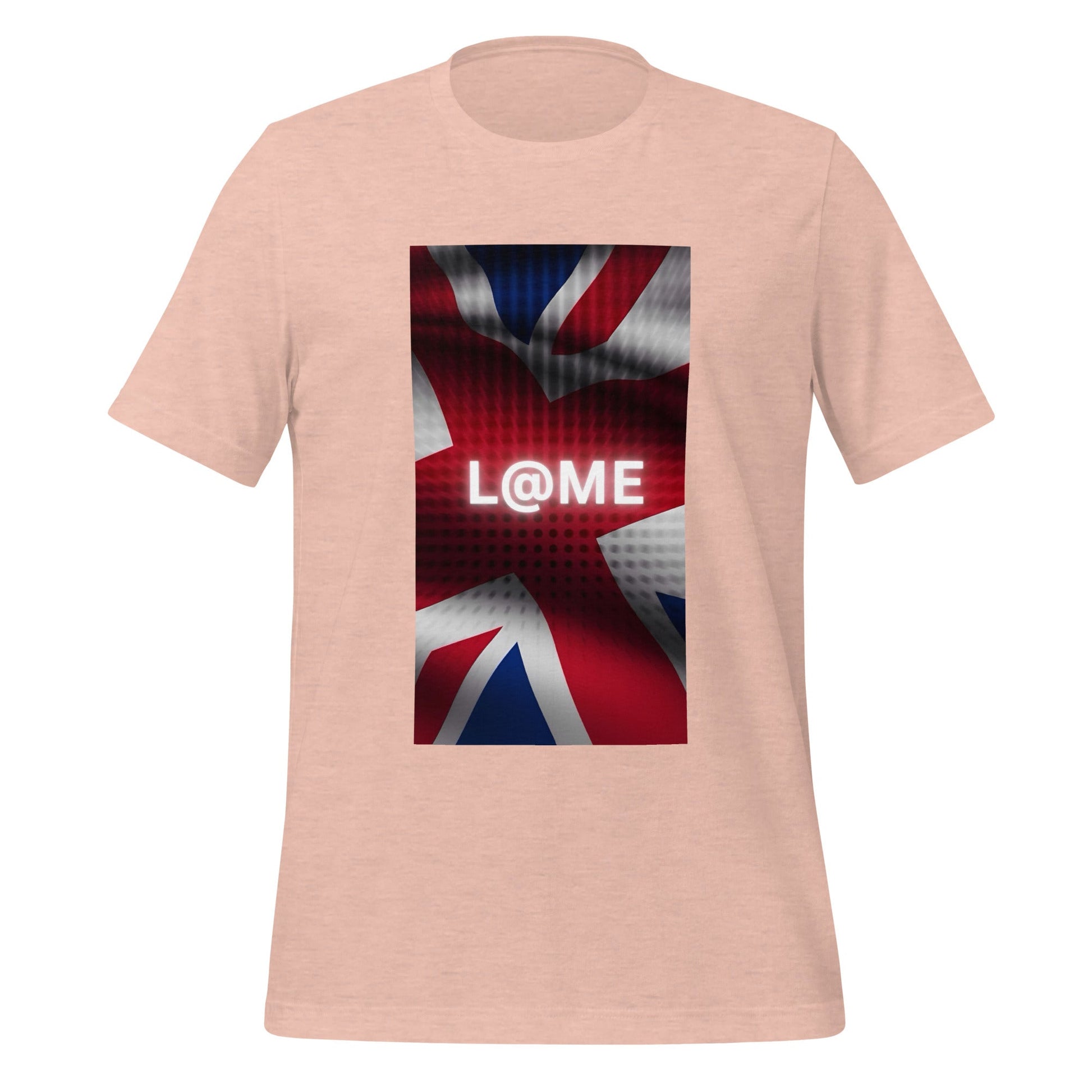Red, white, and blue Union Jack graphic tee with L@ME logo on soft cotton fabric.