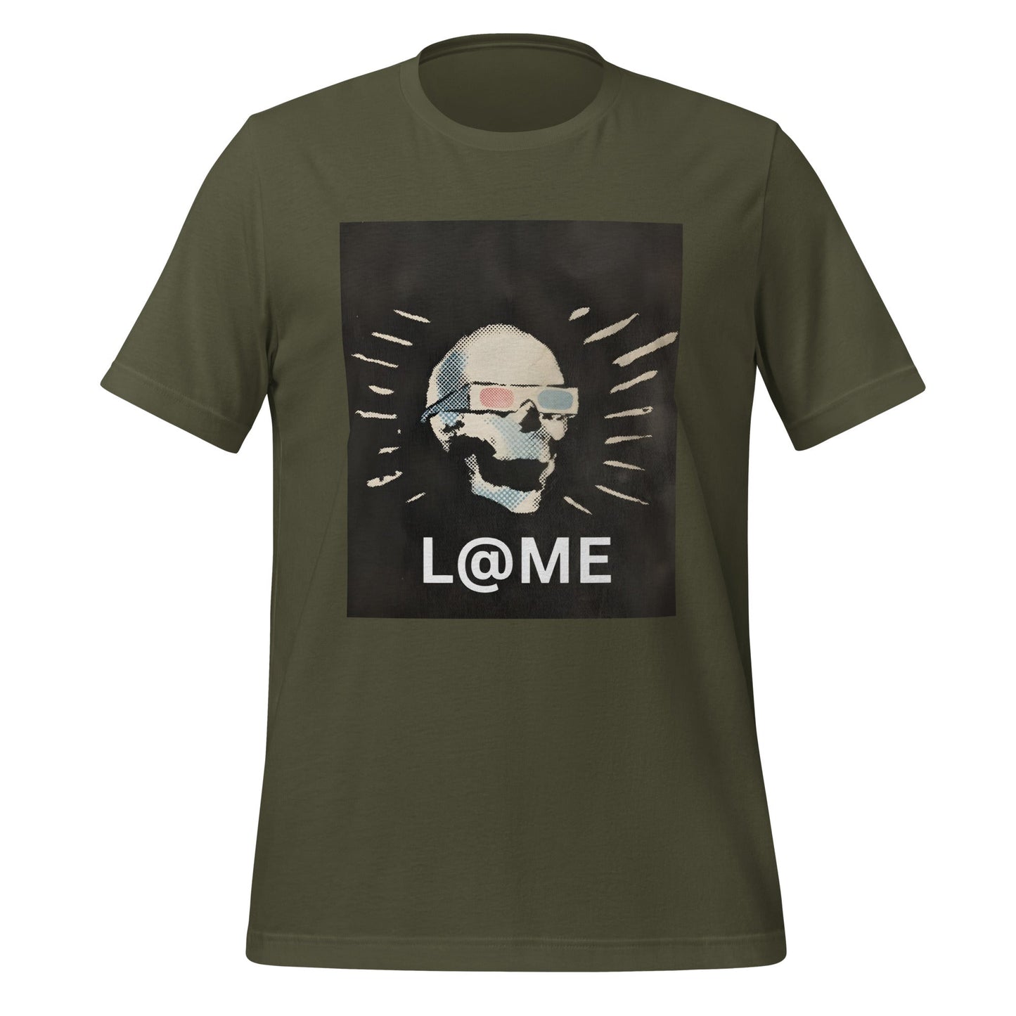 Black streetwear tee featuring a stylized skull with lightburst accents and tinted shades.