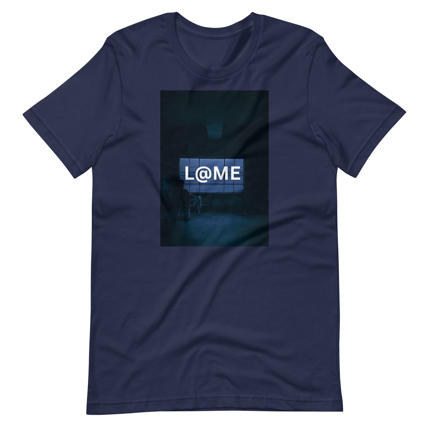 Black L@ME Midnight Silence tee with blue neon graphic on front and short sleeves