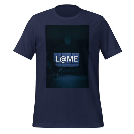 Black tee featuring a glowing blue neon design inspired by nighttime solitude.