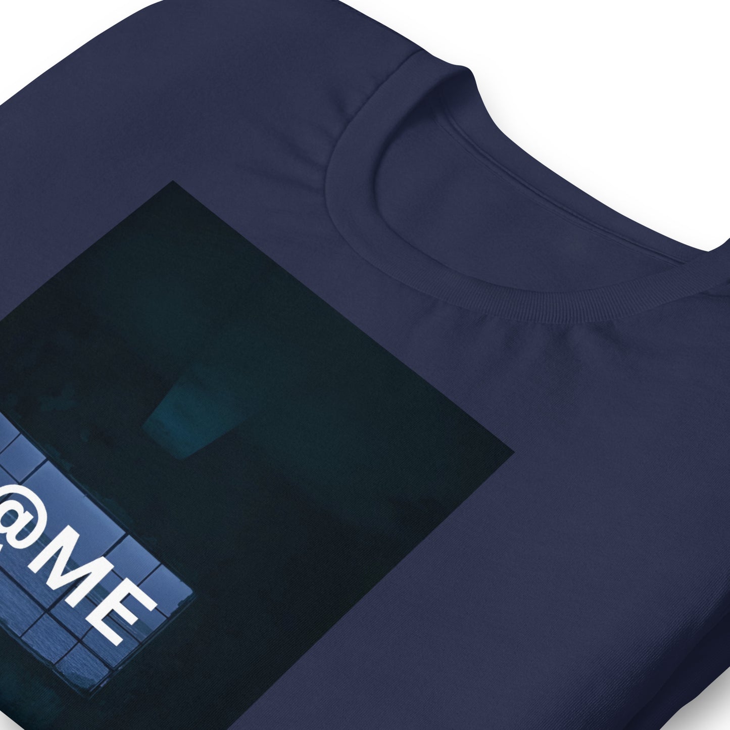 Black tee featuring glowing blue neon design, embodying minimalist streetwear style.