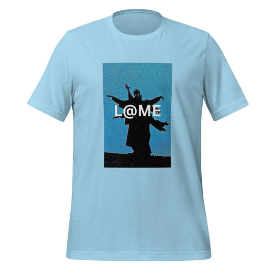 Unisex t-shirt with black silhouette of multiple arms on blue horizon background