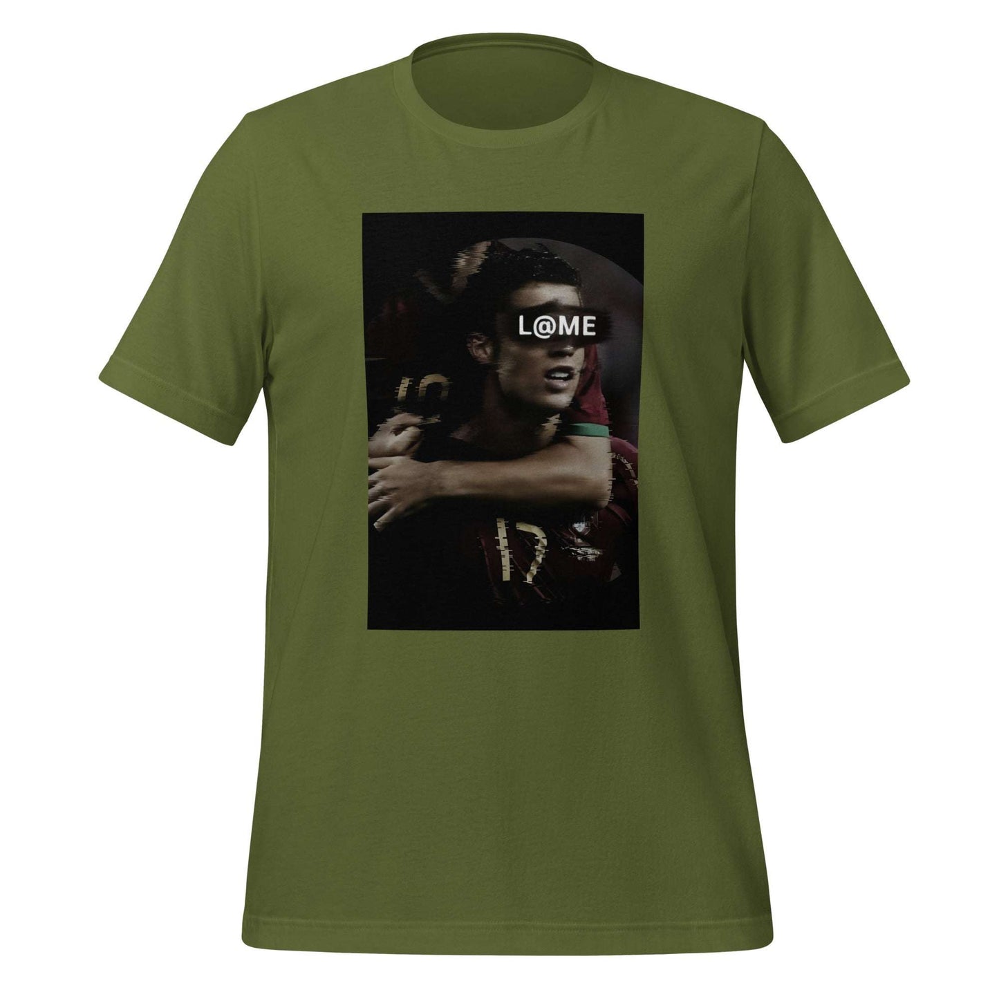 Black-and-red graphic t-shirt featuring a portrait design and the L@ME logo across the eyes.