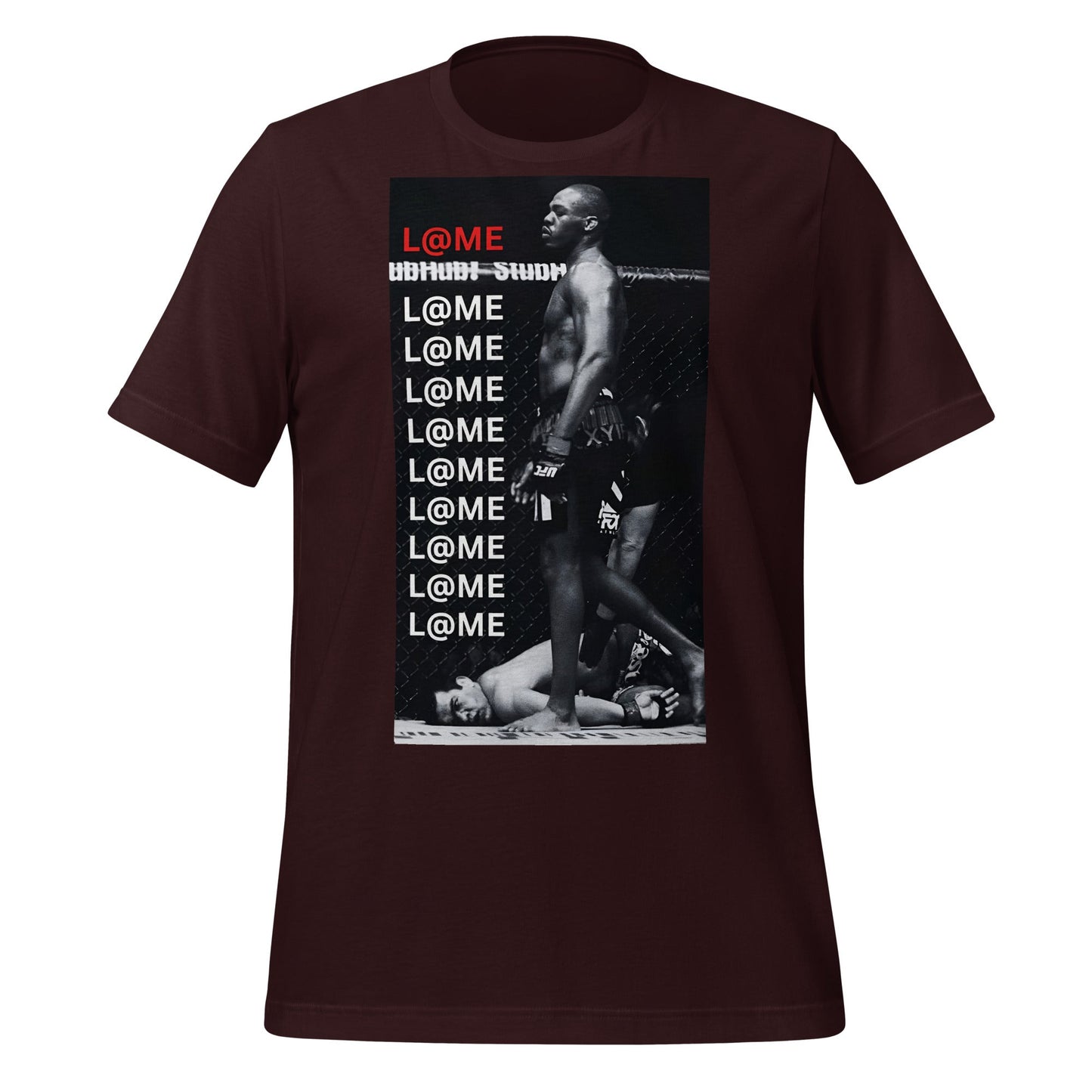 Black graphic tee featuring the L@ME logo and a bold monochrome print.