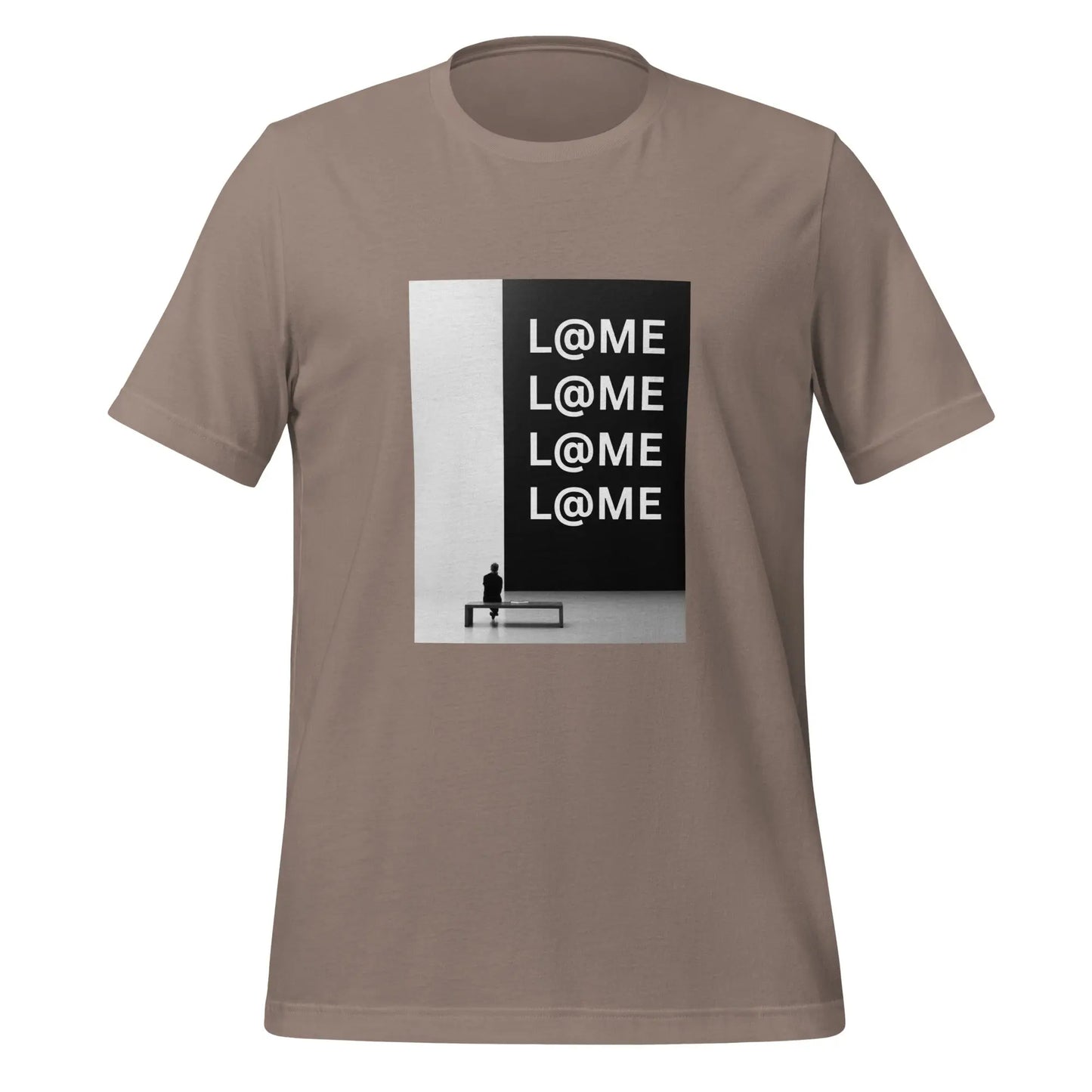 Black and white unisex T-shirt with L@ME typography and minimalist graphic design.