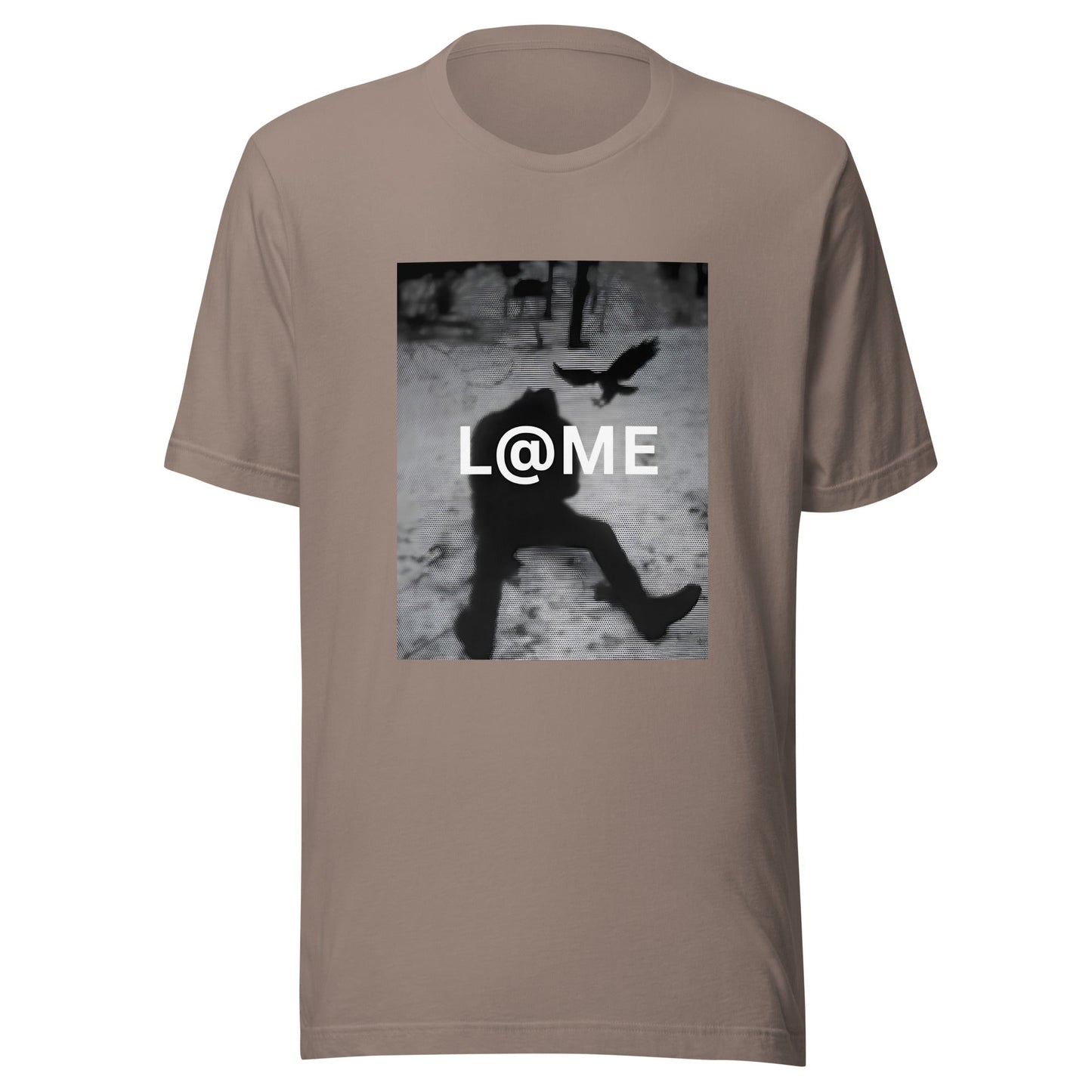 A black and white tee featuring a silhouette in motion, made from soft cotton fabric.