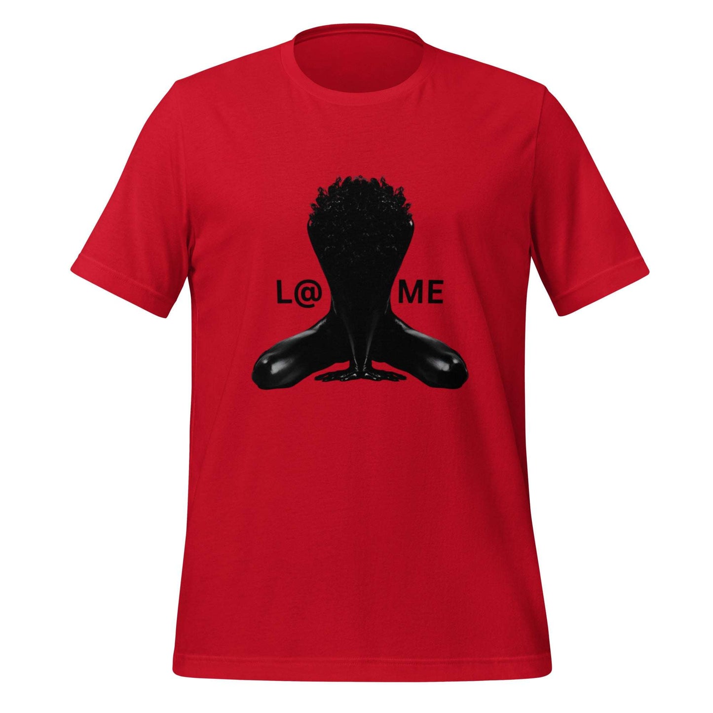 Black tee with a large black-winged silhouette and L@ME logo on the front