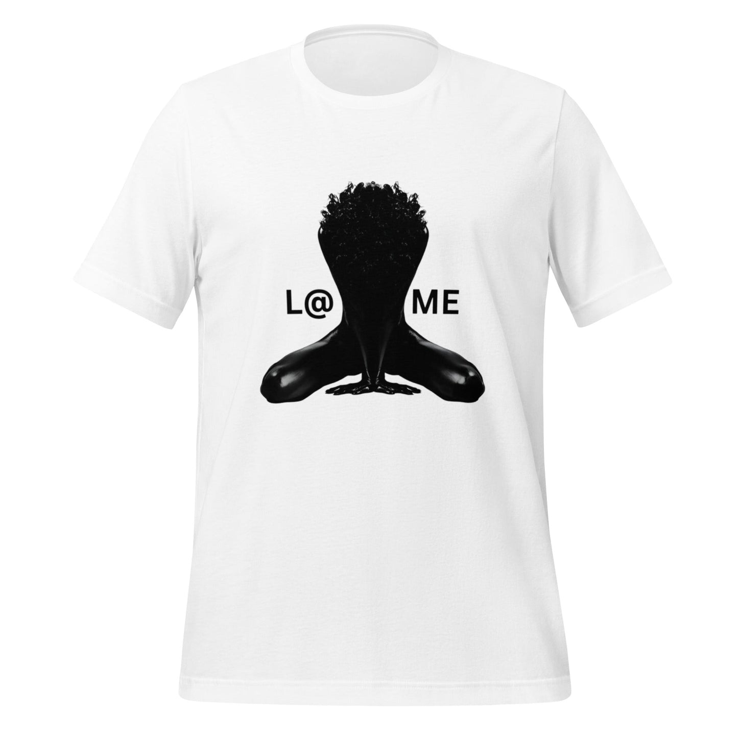Black tee with a bold winged design and L@ME logo on the front.