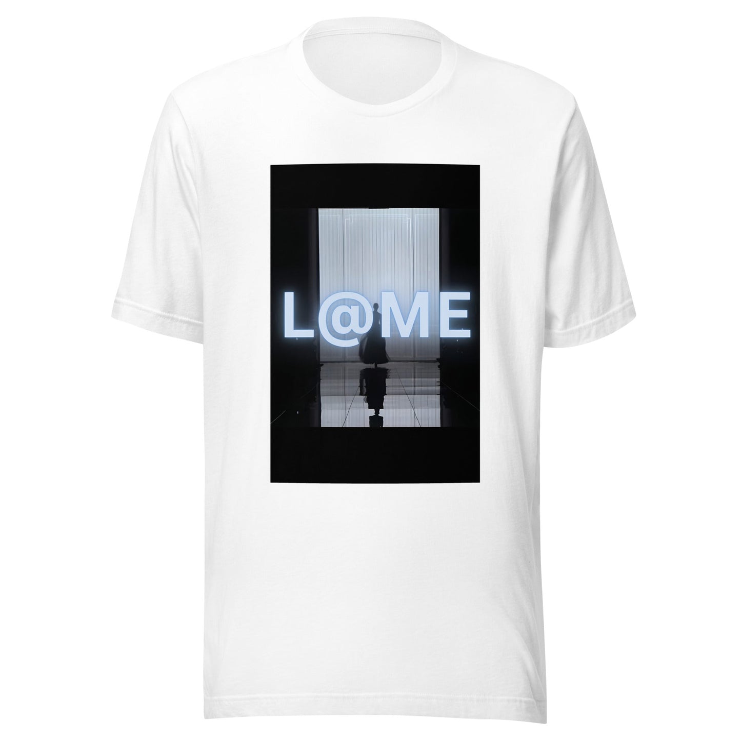 L@ME Neon Runway Graphic Tee featuring a bold neon text and striking runway silhouette design.