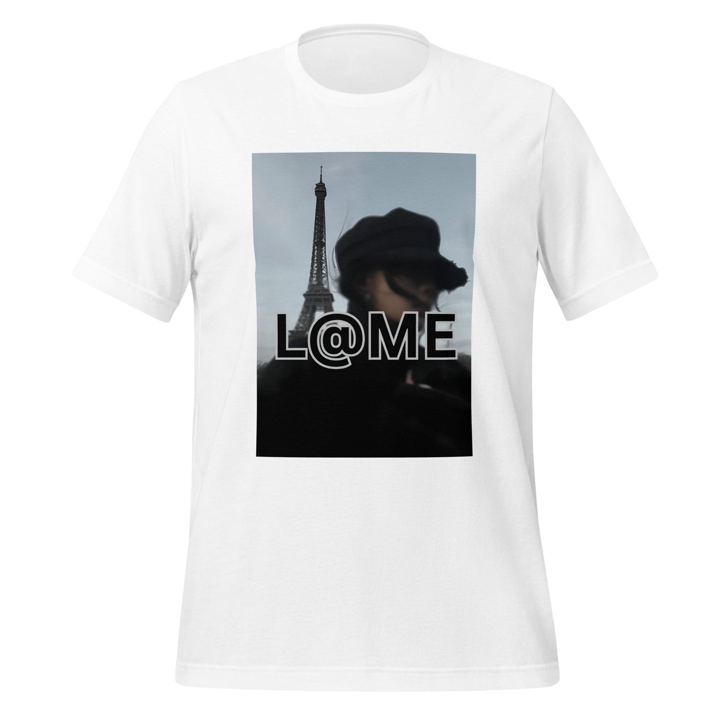 White L@ME Paris T-Shirt featuring the Eiffel Tower and bold logo on soft cotton fabric.