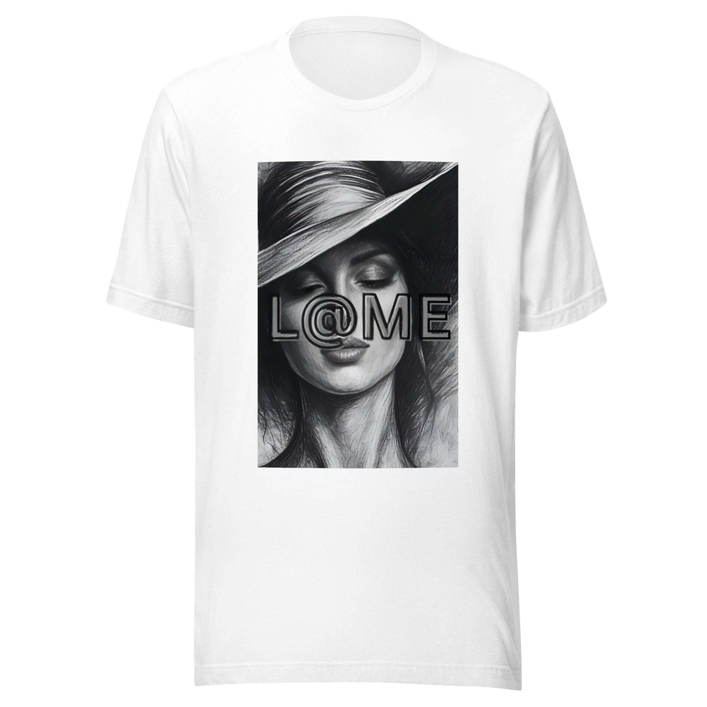 Black L@ME Noir Muse T-shirt with monochrome portrait and L@ME logo on front