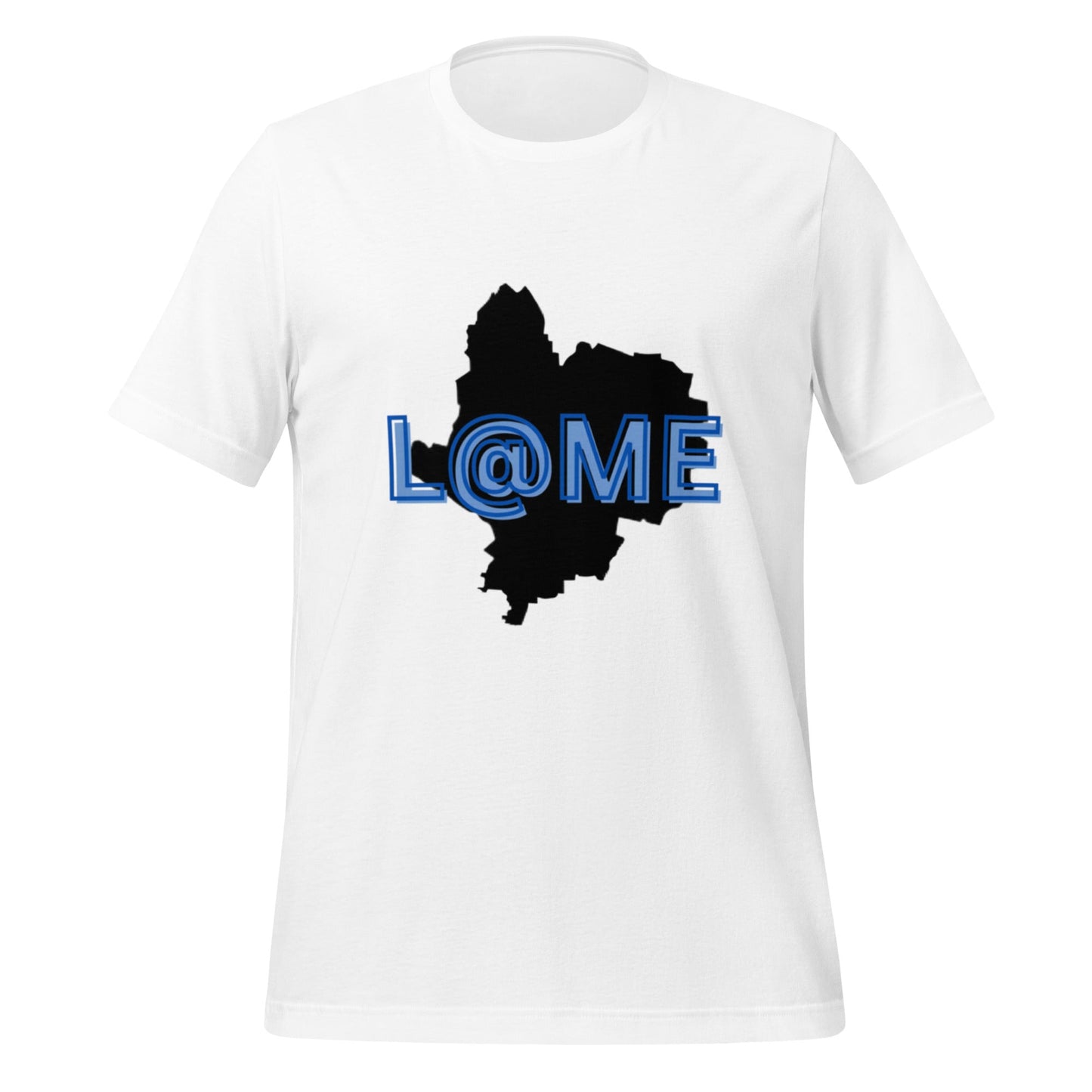 Purple t-shirt featuring a black silhouette graphic and blue lettering, designed for unisex wear.